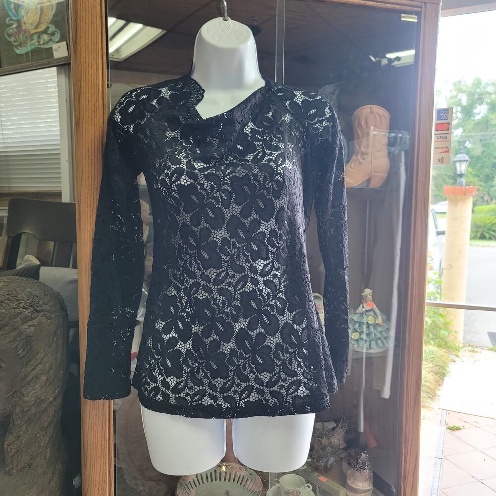 Black lace off the shoulder see thru Blouse layering Medium